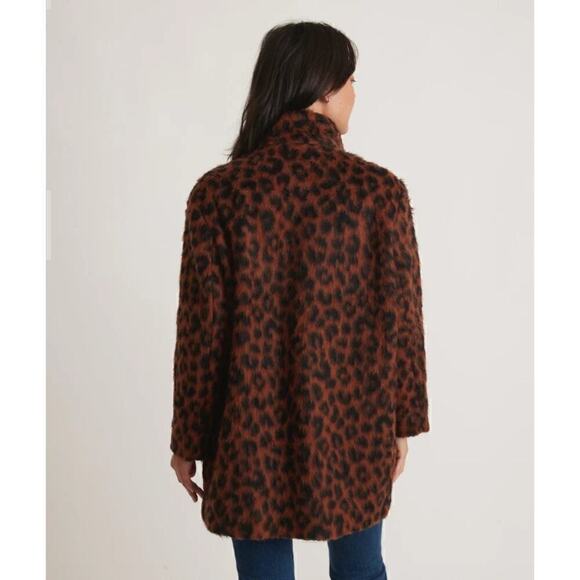 Marine Layer Stephanie Cocoon Coat Wool Blend Fuzzy Teddy Jacket Cheetah NWT M - Picture 4 of 9